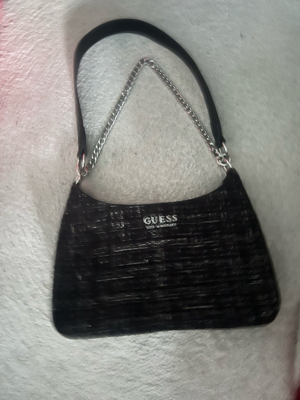 GUESS Black Shoulder Bag with Silver Chain Accent